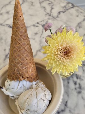 Mint chip and Chico Chai at Savor Ice Cream in Chico