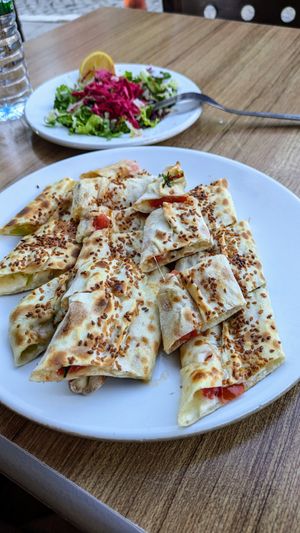 Green pepper parsley pideler at Arzu Pide in Bergama