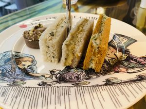 Fun finger sandwiches! All delicious.   at Mad Hatters Afternoon Tea in London