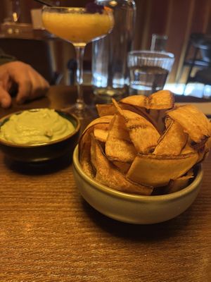 Guacamole and plantain chips   at Monkeys Reykjavík in Reykjavik