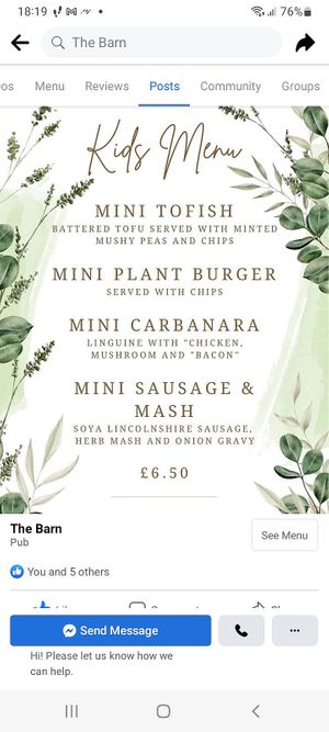 Great a kids menu. at The Barn Pub & Restaurant in Rugby