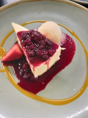 Vegan Cheesecake and berries at The Barn Pub & Restaurant in Rugby