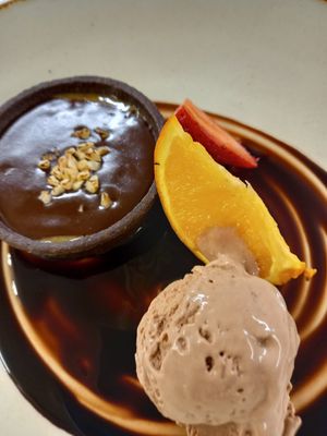 Vegan chocolate tart & vegan ice-cream at The Barn Pub & Restaurant in Rugby