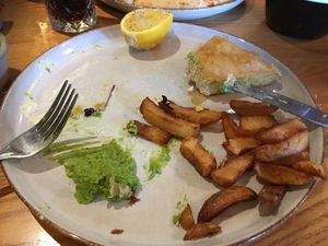 Tofu fish. Nearly finished before the picture was taken    at The Barn Pub & Restaurant in Rugby