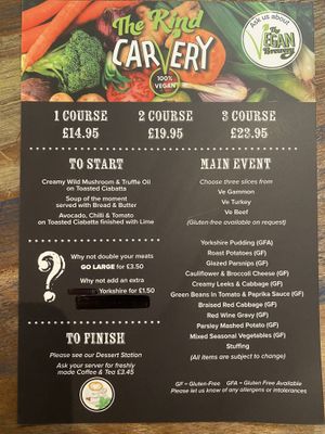 Carvery menu (Sunday)  at The Barn Pub & Restaurant in Rugby