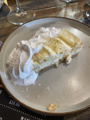 Lime cheesecake with whipped cream  at The Barn Pub & Restaurant in Rugby