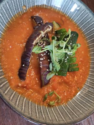 Hasselback aubergine and courgette at The Barn Pub & Restaurant in Rugby