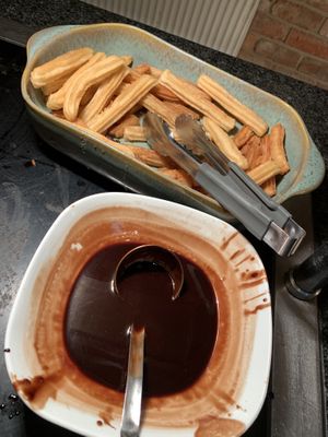 Churros and chocolate sauce  at The Barn Pub & Restaurant in Rugby