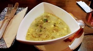 Sweetcorn Chowder. Spot on. at The Barn Pub & Restaurant in Rugby