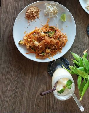 I had an amazing veg pad thai and fresh fruit shake! We loved it!! at Pirates House @ Krabi Town in Krabi