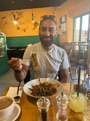 Spinach pasta with tomato sauce at Serart Artisan Pasta in Nicosia