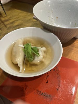 Dashi dumplings  at Vegan Izakaya NIJIYA 虹屋 in Kyoto