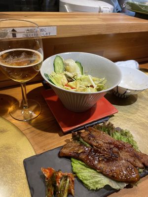 Salad and vegan meat   at Vegan Izakaya NIJIYA 虹屋 in Kyoto