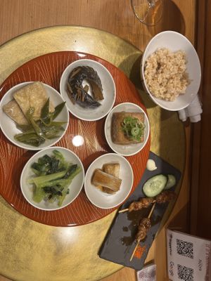 Dishes 1, 9, 10  at Vegan Izakaya NIJIYA 虹屋 in Kyoto