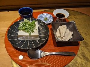 Tofu and yuba at Vegan Izakaya NIJIYA 虹屋 in Kyoto