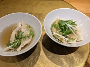 Dashi and soy sauce gyoza at Vegan Izakaya NIJIYA 虹屋 in Kyoto