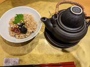 Brown rice dashi chazuke at Vegan Izakaya NIJIYA 虹屋 in Kyoto