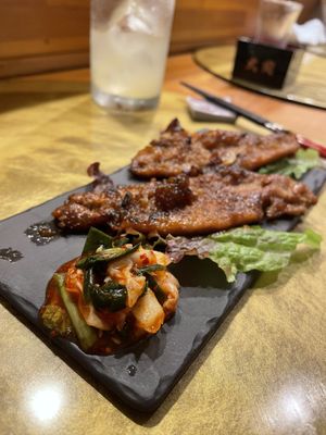 Soy yakiniku and kimchii  at Vegan Izakaya NIJIYA 虹屋 in Kyoto
