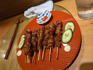 Yakitori (a single order comes with four, this was two orders to share) at Vegan Izakaya NIJIYA 虹屋 in Kyoto