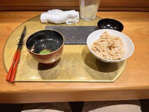 Ginger rice and miso soup   at Vegan Izakaya NIJIYA 虹屋 in Kyoto