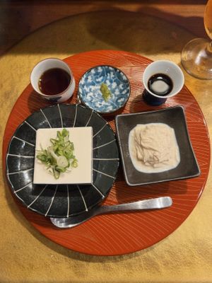 Yuzu Tofu and yuba tofu skin   at Vegan Izakaya NIJIYA 虹屋 in Kyoto