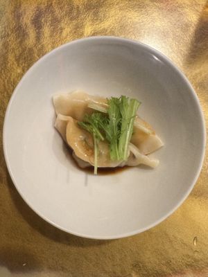 Dumplings with homemade soy sauce   at Vegan Izakaya NIJIYA 虹屋 in Kyoto