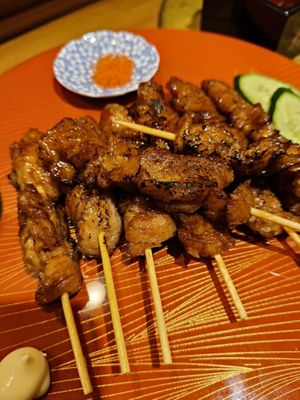 Vegan meat yakitori at Vegan Izakaya NIJIYA 虹屋 in Kyoto
