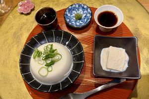 1st course of the Nijiya set: tofu done two very different ways   at Vegan Izakaya NIJIYA 虹屋 in Kyoto