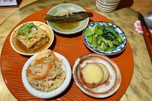 2nd course of the Nijiya set: five-dish obanzai  at Vegan Izakaya NIJIYA 虹屋 in Kyoto