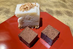 Chocolate truffles and sake cheesecake (all vegan)  at Vegan Izakaya NIJIYA 虹屋 in Kyoto