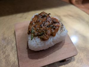 Grilled miso rice ball at Vegan Izakaya NIJIYA 虹屋 in Kyoto