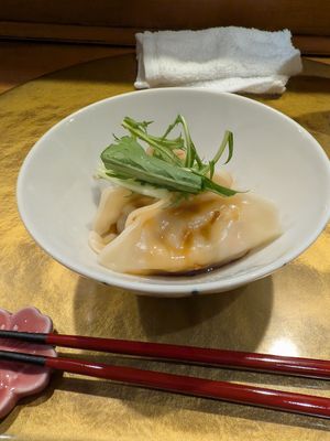 Soy dumplings (3pcs) with soy sauce👍🏻 at Vegan Izakaya NIJIYA 虹屋 in Kyoto