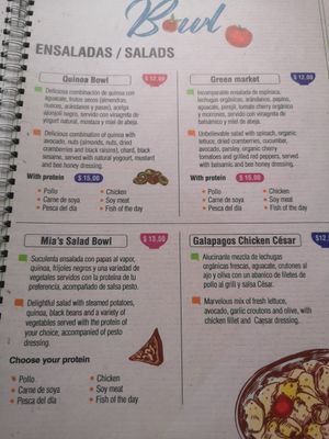 Part of the menu at Bowl Acai Bar in Puerto Ayora