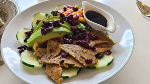 Salad with soy meat at Bowl Acai Bar in Puerto Ayora