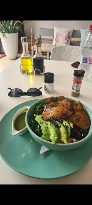 Quinoa salad with soy (expensive) at Bowl Acai Bar in Puerto Ayora