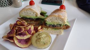 Soy meat sandwich at Bowl Acai Bar in Puerto Ayora