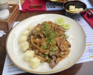 Vegan pad Thai (without oyster sauce) and tofu  at The Rock in Puerto Ayora