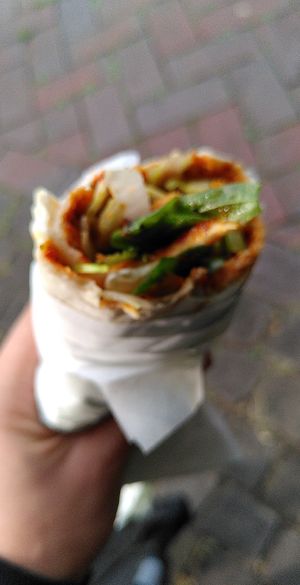 vegan Turkish pizza with salad at Veganland in Duisburg