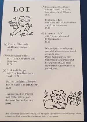 Example menu with vegan markers at Loi  in Zurich