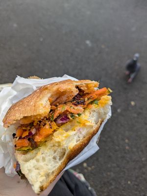 Pumpkin and peanut focaccia sandwich at Northern Rye in Newcastle Upon Tyne