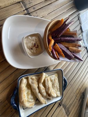 Garlic flatbread and sweet potato friess  at SweetSoul Lanta in Krabi