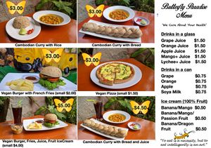 Temporary limited menu until tourism in Siem Reap picks up again. at Butterfly Paradise  in Siem Reap
