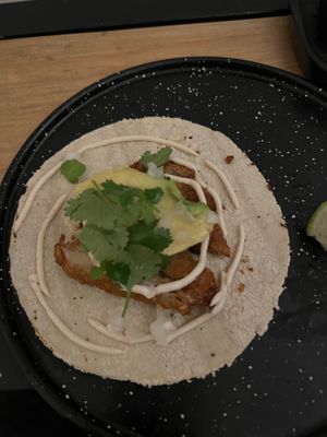 Milanesa taco at Herbívora in Oaxaca