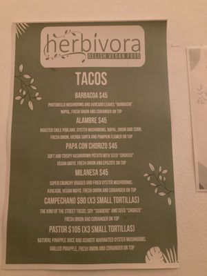 Menu at Herbívora in Oaxaca