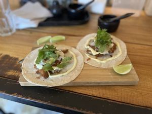 Milanesa (Fried Oyster Mushrooms) A must have!  at Herbívora in Oaxaca