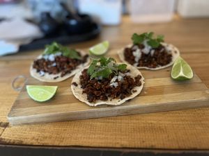 Campechano (street taco style w/ seed chorizo). Yum  at Herbívora in Oaxaca
