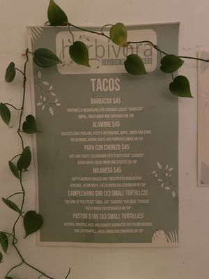 menu  at Herbívora in Oaxaca