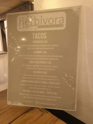Menu at Herbívora in Oaxaca