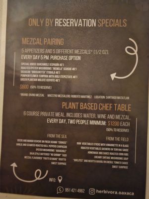 Menu at Herbívora in Oaxaca