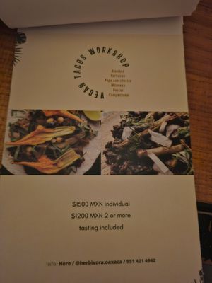 Menu at Herbívora in Oaxaca